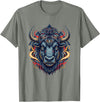 Wild Buffalo Bison Tribal Western Spirit Fierce Wild Bison Head Tribal Geometric Buffalo T-Shirt - Olive Heather