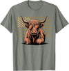 Funny Cow Farmer Gifts Highland Cow with Sunglasses and American Flag T-Shirt - Olive Heather