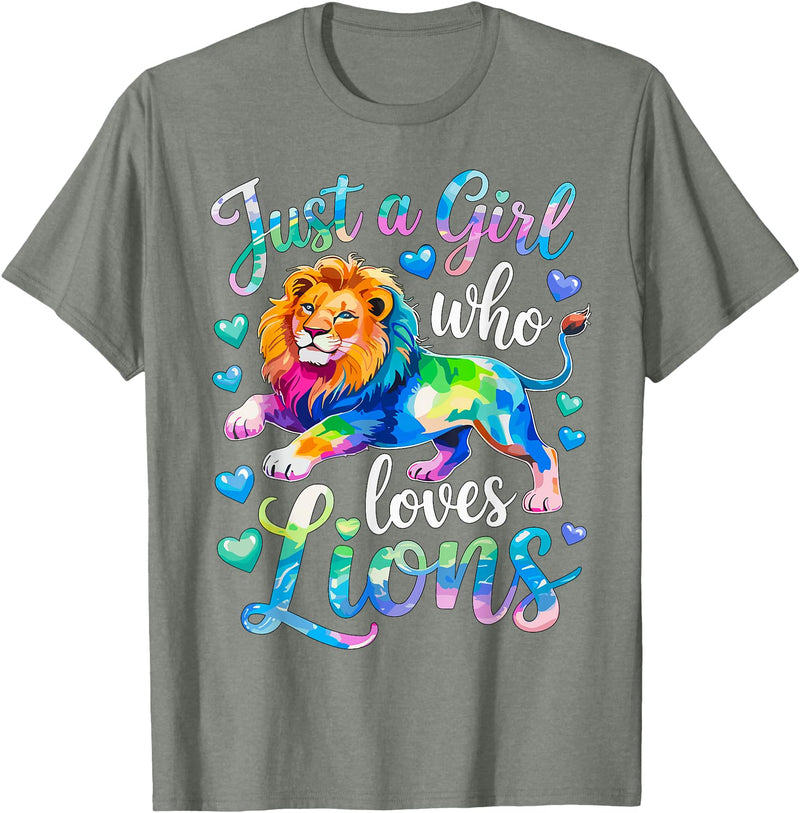 Funny Lion Lover Lion Animal Just a Girl Who Loves Lions T-Shirt - Olive Heather