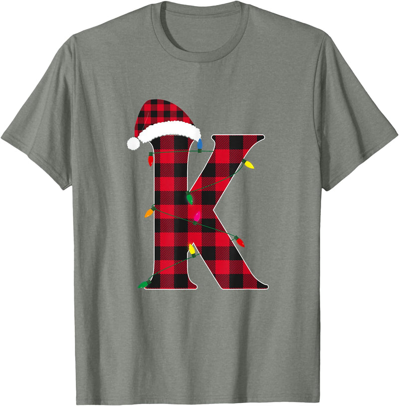 Awesome Letter K Initial Name Buffalo Plaid Christmas Pajama T-Shirt - Olive Heather