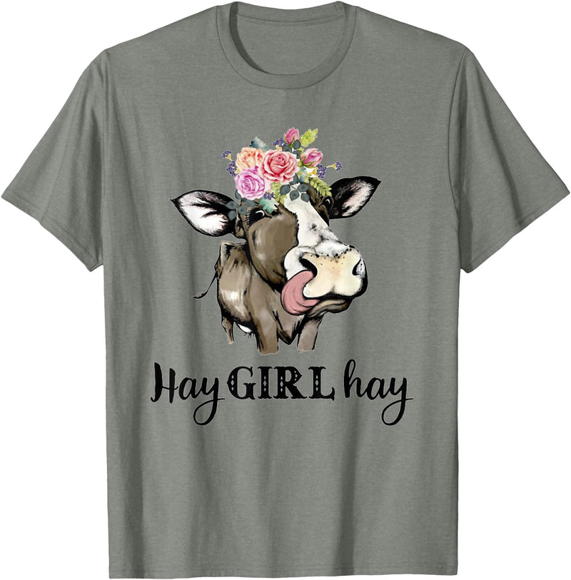 Funny Cow Design Cow Hay Girl Hay T-Shirt Funny Cow Lovers Heifer Gifts Tee T-Shirt - Olive Heather