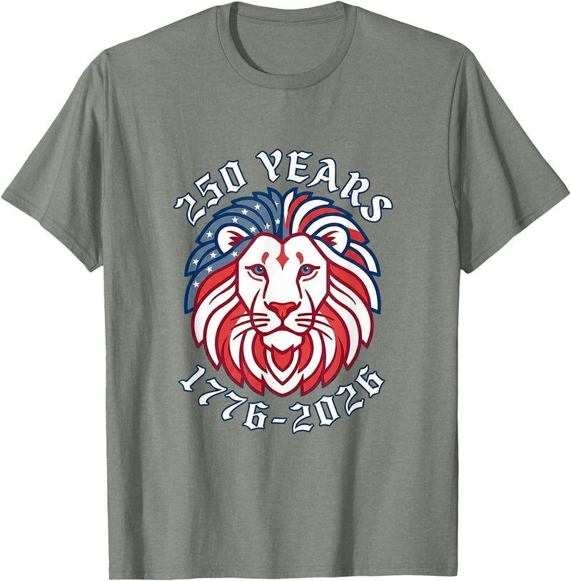 250th Anniversary Vintage Funny Cute Tees 250 Years 250th Anniversary July 4th Lion T-Shirt - Olive Heather
