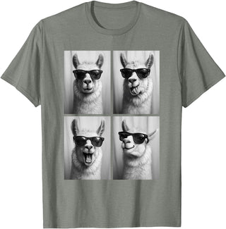 Funny Animal Selfie Booth Tee Cool Llamas Sunglasses Jungle Animal Meme Selfie Booth T-Shirt - Olive Heather