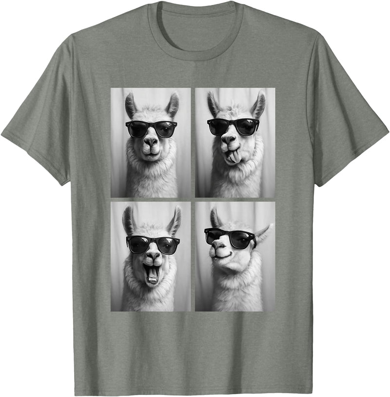 Funny Animal Selfie Booth Tee Cool Llamas Sunglasses Jungle Animal Meme Selfie Booth T-Shirt - Olive Heather