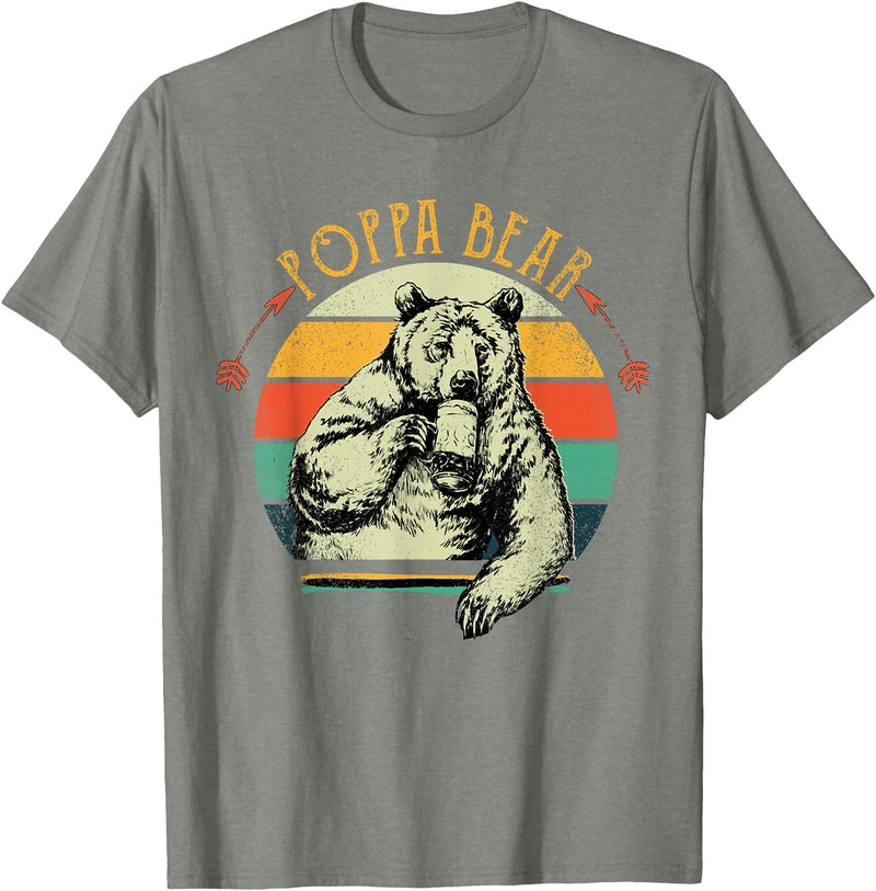 Poppa Bear Funny Father's Day shirt Mens Vintage Poppa Bear Shirt Funny Fathers Day T-Shirt - Olive Heather