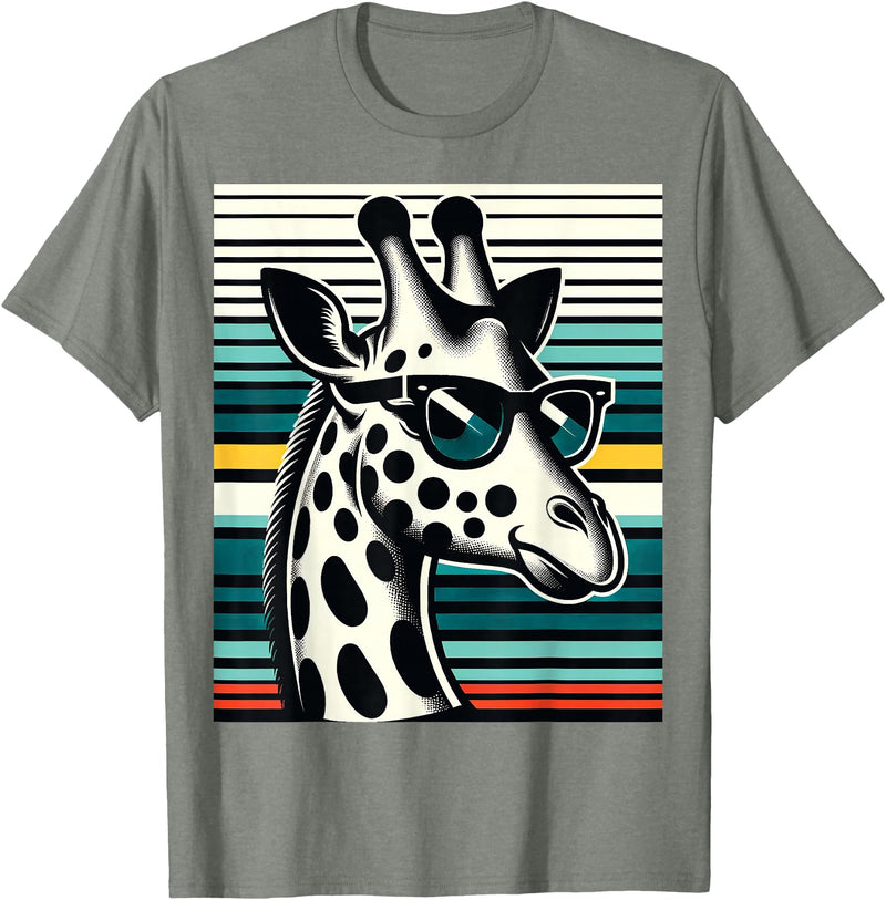 DESIGN BY TEERA Funny Giraffe Vintage Sunglasses African Animal Lover T-Shirt - Olive Heather