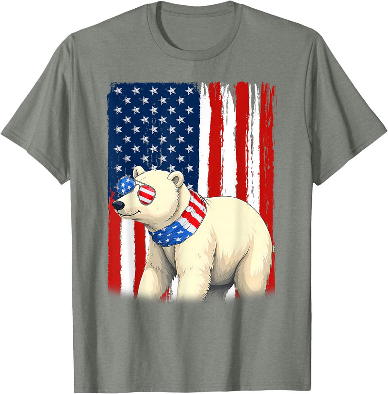 Patriotic USA Flag Polar Bear 4th of July Co. Polar Bear US America Flag Men Women 4th of July Patriotic T-Shirt - Olive Heather
