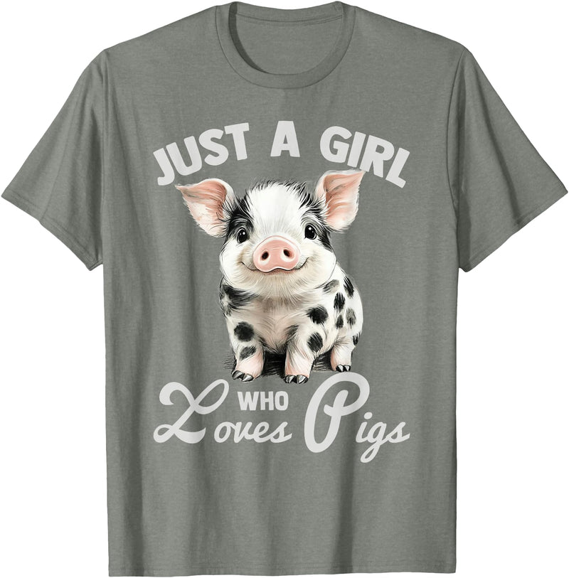 Farm Animal Lover Spotted Pig Cute Art Style Just A Girl Who Loves Pigs Cute Spotted Pig Lover Gift T-Shirt - Olive Heather