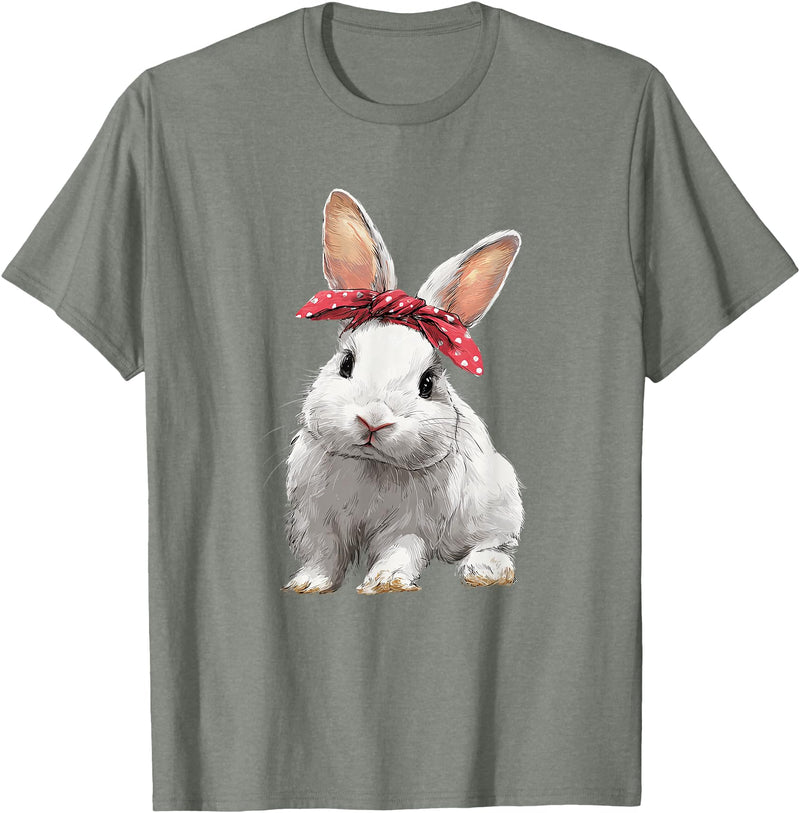 Cute Easter Bunny Rabbit Bow T-Shirt in Olive Heather