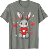 Rabbit Lover Heart Girls Valentine’s Day Women Bunny T-Shirt in Olive Heather