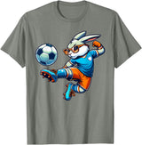 Happy Easter Bunny Soccer Player Lover Sport Rabbit T-Shirt in Olive Heather