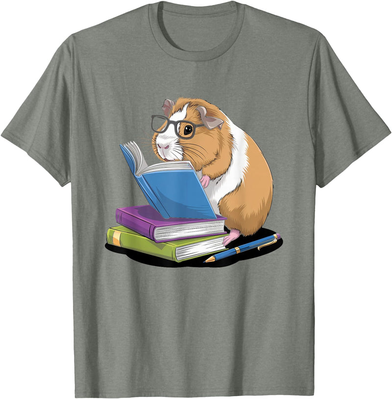 Guinea Pig Reading Books Reader Tee Guinea Pig Reading Books Bookworm Pet Lover Reader Librarian T-Shirt - Olive Heather