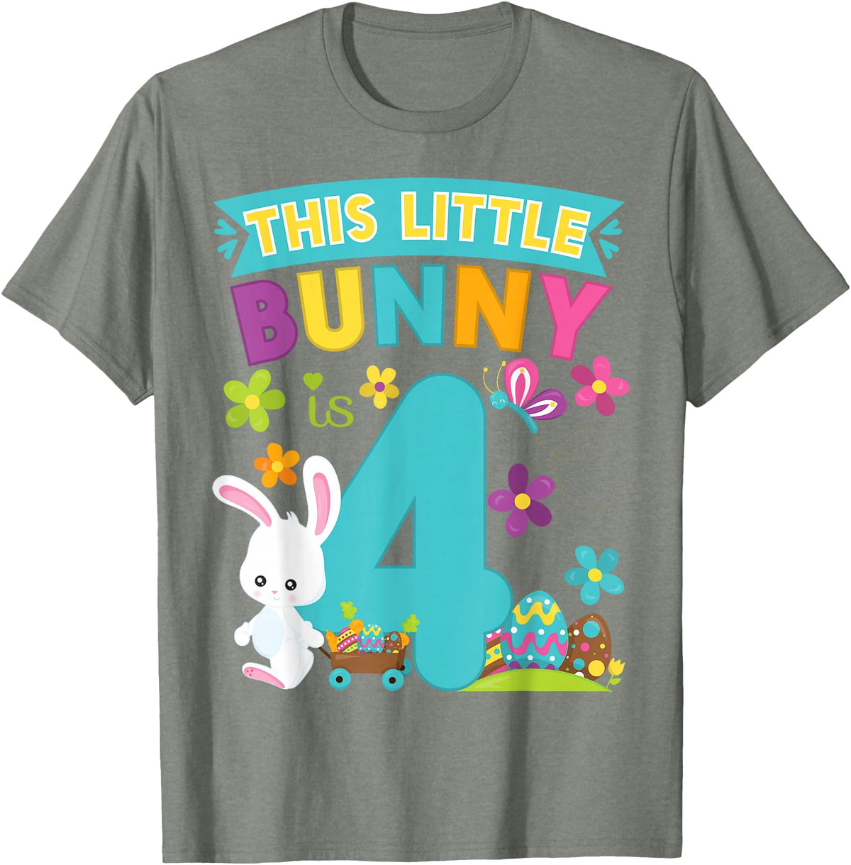 This Little Bunny Rabbit Is 4 Year Old Easter Birthday T-Shirt in Olive Heather