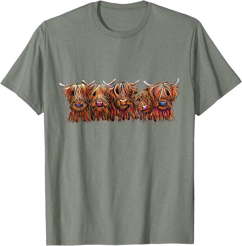 SHiRLeY MacARTHuR SCoTTISH HiGHLaND CoWS ' The HaiRY BuNCH oF Coos ' T-Shirt T-Shirt - Olive Heather