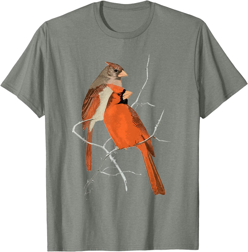 Red Cardinal Bird Male Female Vintage Red Cardinal Bird T-Shirt - Olive Heather