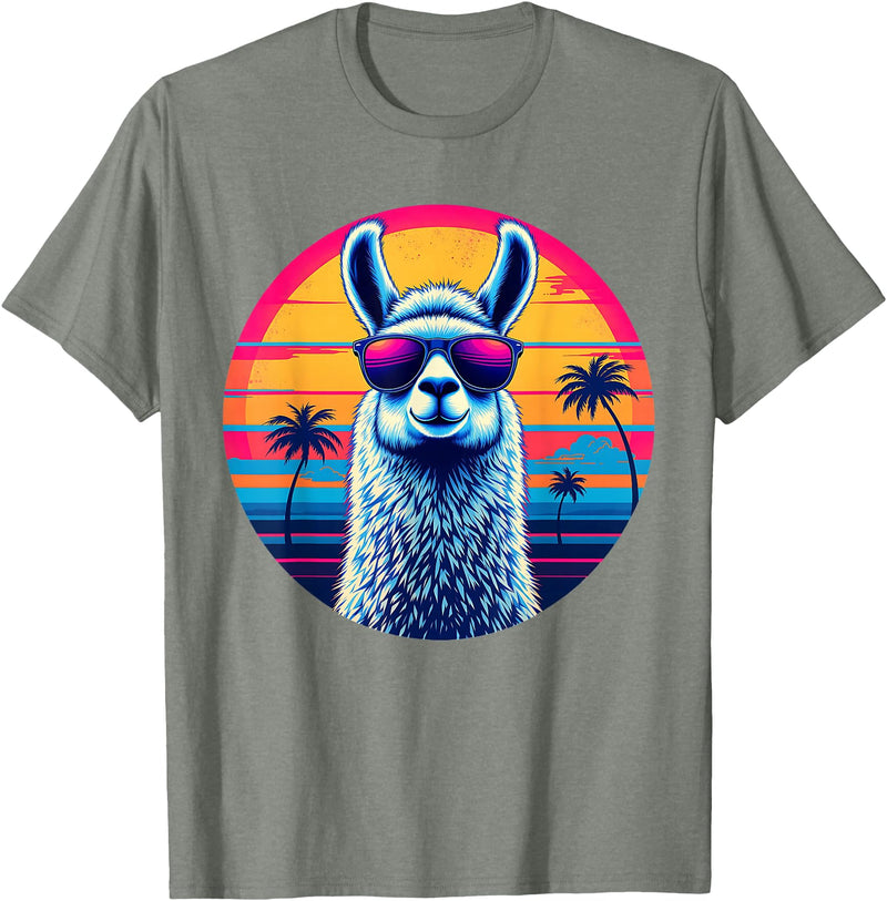 Llama Alpaca Vintage Art Co. Llama Alpaca Retro 80s Style T-Shirt - Olive Heather