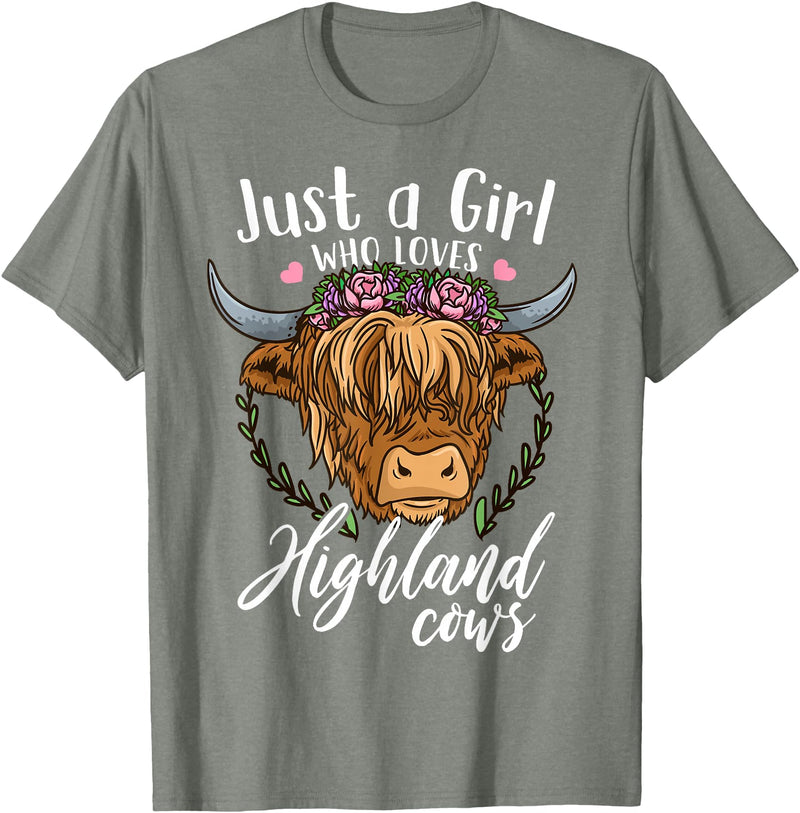Scottish Highland Cow Lovers Scottish Highland Cow Just a Girl Who Loves Highland Cows T-Shirt Small - Olive Heather