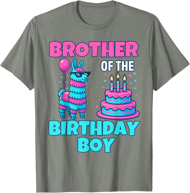 gaming gamer Birthday Llama Pinata Family Apparel Brother Birthday Boy Llama Pinata Party Family mathing Men T-Shirt - Olive Heather