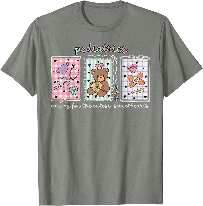 Pediatrics s Day PEDS Nurse Stamp Bear V-day Work Pediatrics Valentines Day PEDS Nurse Stamp Bear V-Day Work P T-Shirt - Olive Heather