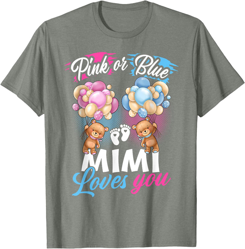 Bear Balloons Boy Or Girl Baby Gender Reveal Tee Bears Pink Or Blue Mimi Loves You Gender Reveal T-Shirt - Olive Heather