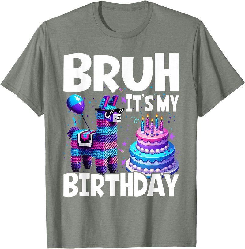 Llama Lover Gift Co. Bruh Its My Birthday Llama Pinata T-Shirt - Olive Heather