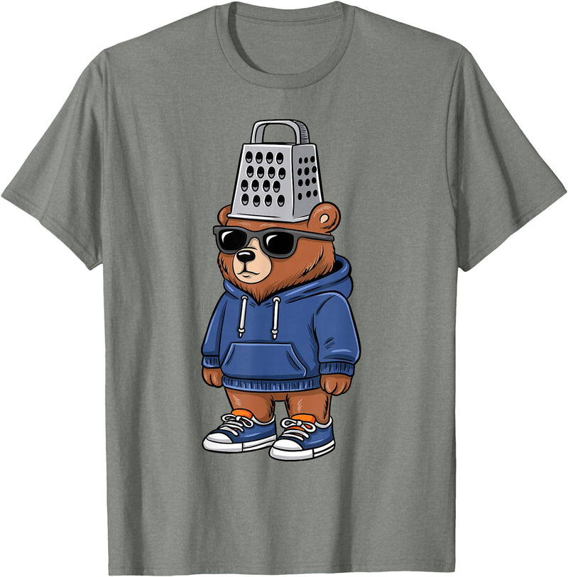 InGENIUS Bear Lover Shirts & Gifts Funny Bear with Cheese Grater Hat Sunglasses Bear Lover Boys T-Shirt - Olive Heather
