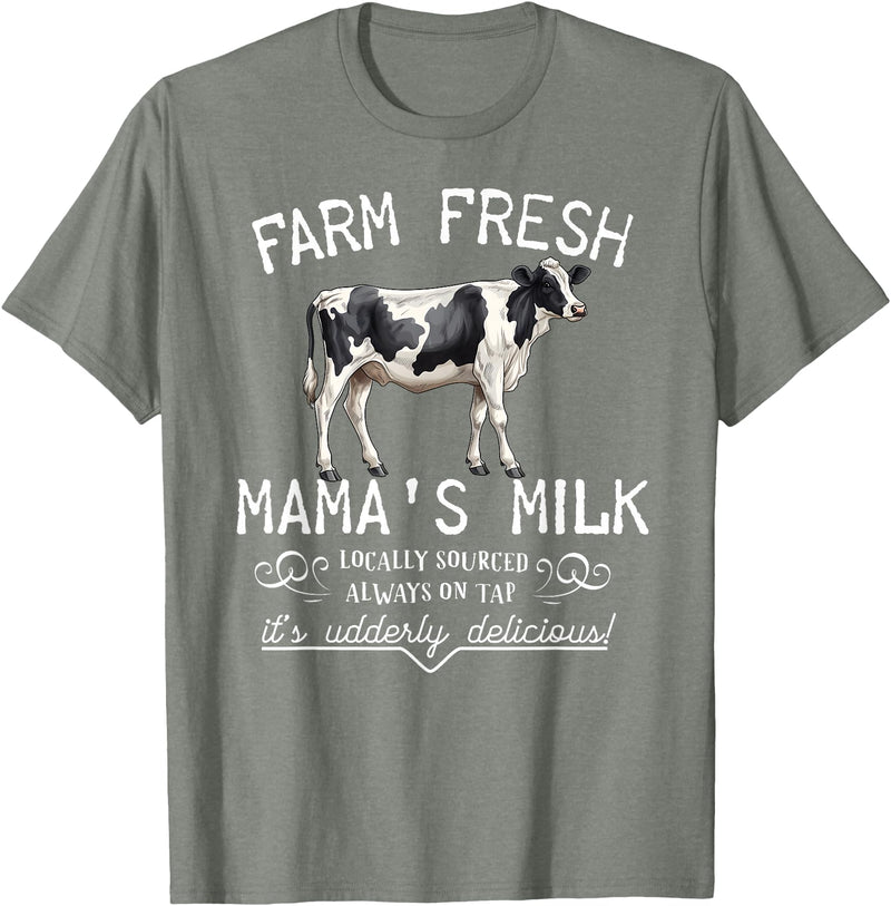New Mommy Breastfeeding HumorDesigns for Women Funny Breastfeeding Mama's Milk Cow Farm Lacatation New Mom T-Shirt - Olive
