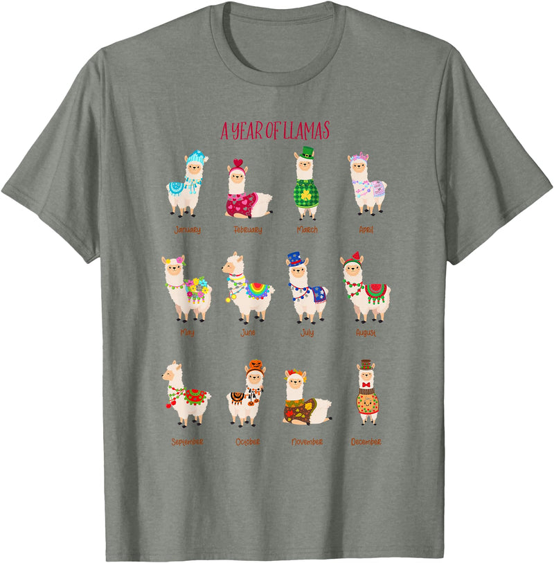 Funny Llamas A Year Of Llamas Funny Llama Alpaca T-Shirt - Olive Heather