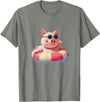 Vacation Pig Outfit Pig Sunglasses Graphic with Beach Ring T-Shirt - Olive Heather