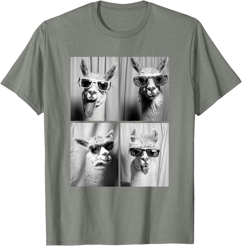 Funny Animal Photography Clothing Co. Funny Llamas with Sunglasses Cool Llama Animals Photo Booth T-Shirt - Olive Heather