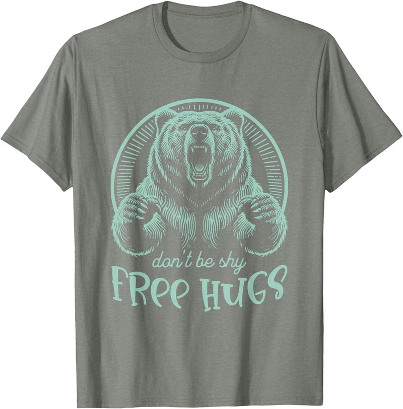 Hugging Family & Relations s Gifts & Apparel 'FREE-Hugs' s Grizzly Bear s 'Woodcut Style' T-Shirt - Olive Heather