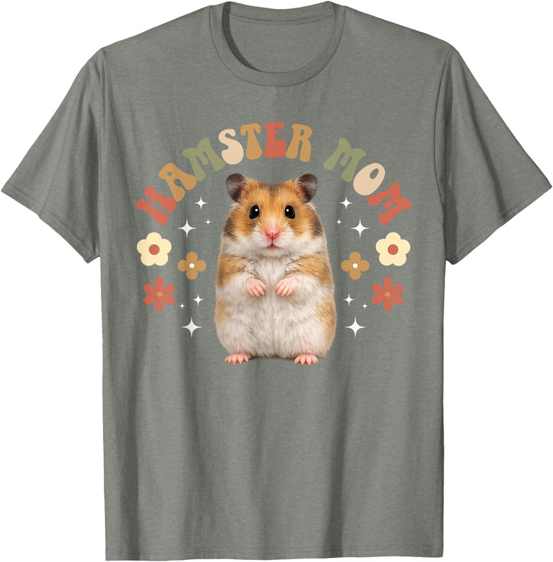 Hamster Mom Groovy Hamster Mama Hamster Owner Hamster Lover T-Shirt - Olive Heather