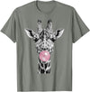 Wild Bubble Art Cool Giraffe Blowing Pink Bubblegum Sketch Art T-Shirt - Olive Heather