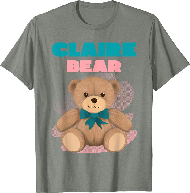 TheNiftyStitches CLAIRE Bear T-Shirt - Women's Black Cartoon Bear T-Shirt - Small - Short Sleeve - Classic Fit - All Seasons - Olive Heather