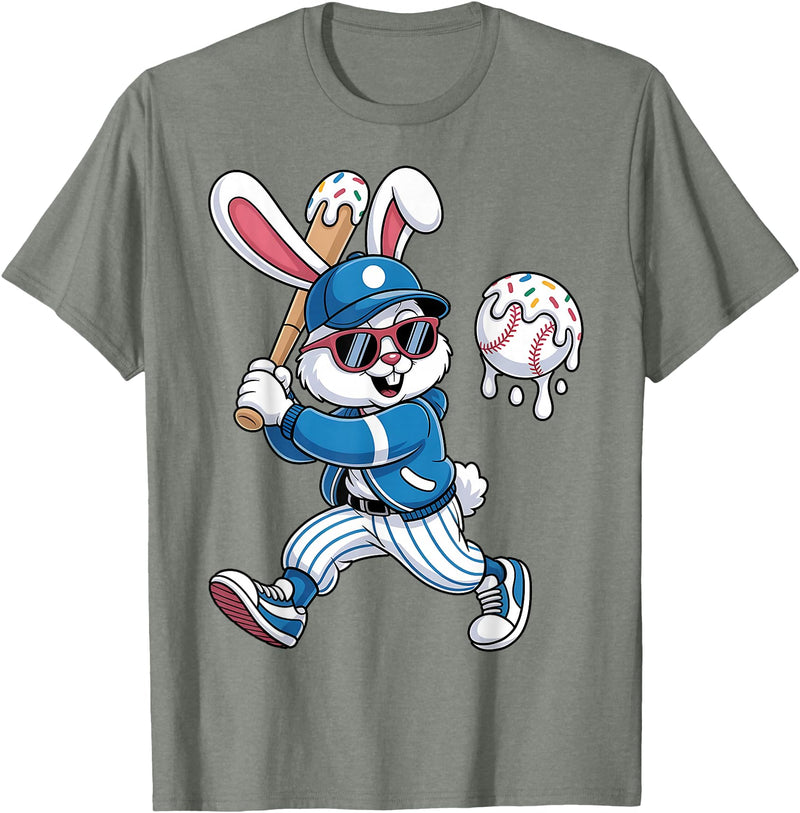 Funny Baseball Drip Rabbit Bunny Easter Men Boys Kids T-Shirt in Olive Heather