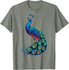 Peacock Peafowl Colorful Bird Peacock Illustration T-Shirt - Olive Heather