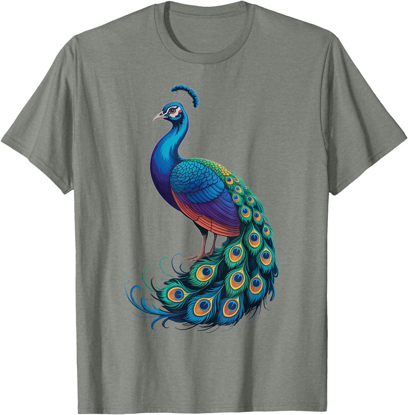 Peacock Peafowl Colorful Bird Peacock Illustration T-Shirt - Olive Heather
