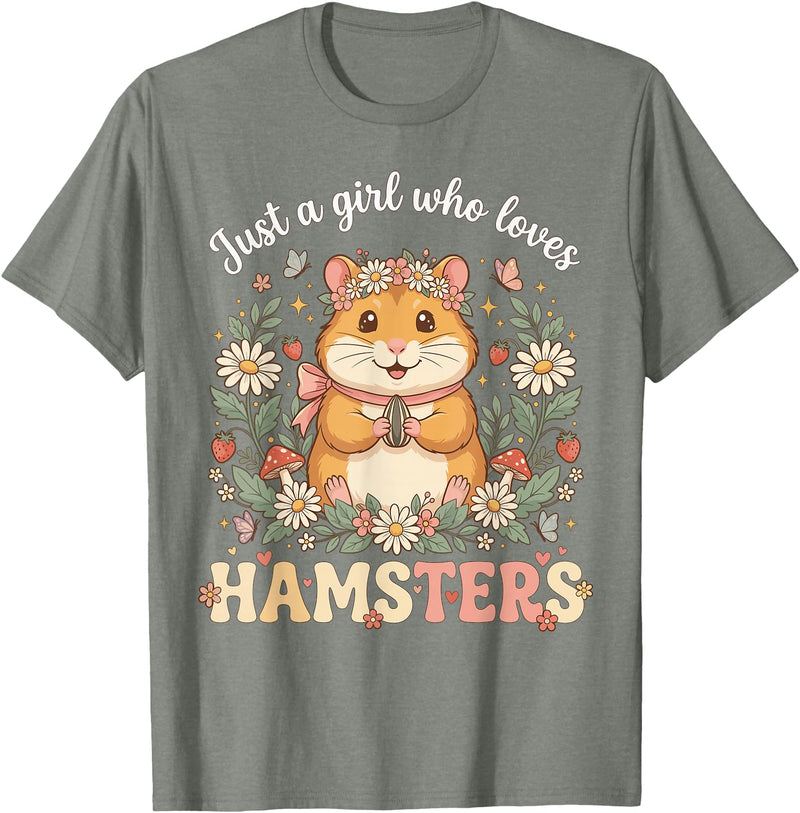 Just a Girl Who Loves Hamsters Cute Floral Pet Aesthetic T-Shirt - Olive Heather