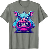 Cartoon Pig Art I Kids Pig Angry Pig I Colorful Pig T-Shirt - Olive Heather