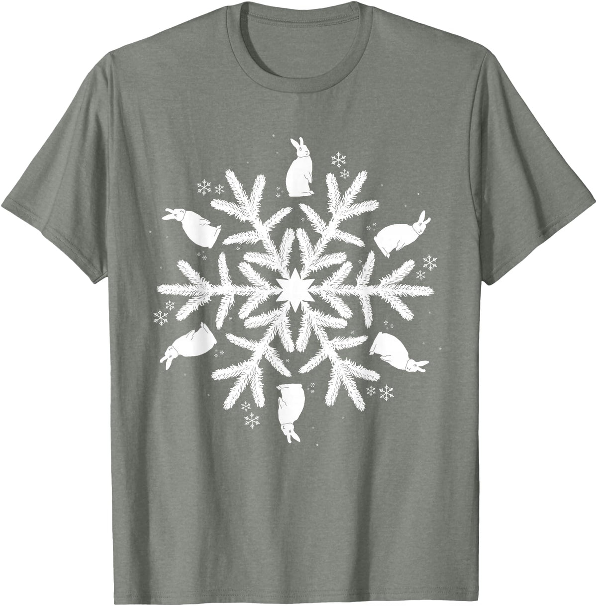 Snowflake Christmas Rabbit T-Shirt in Olive Heather