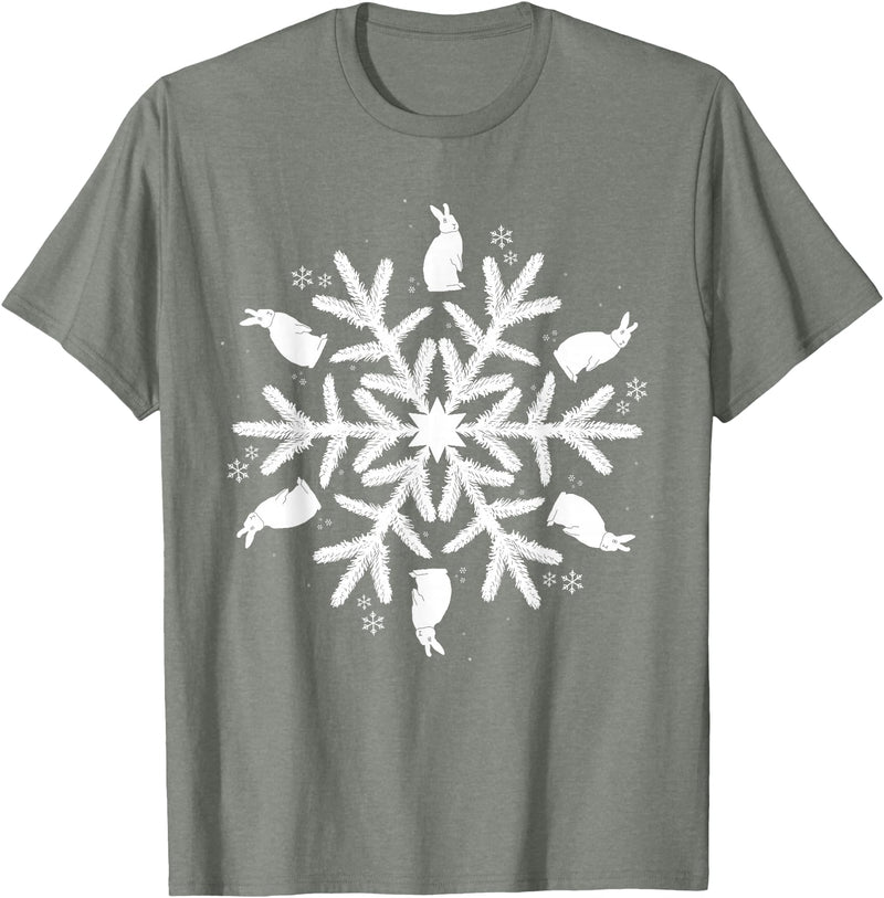 Snowflake Christmas Rabbit T-Shirt in Olive Heather