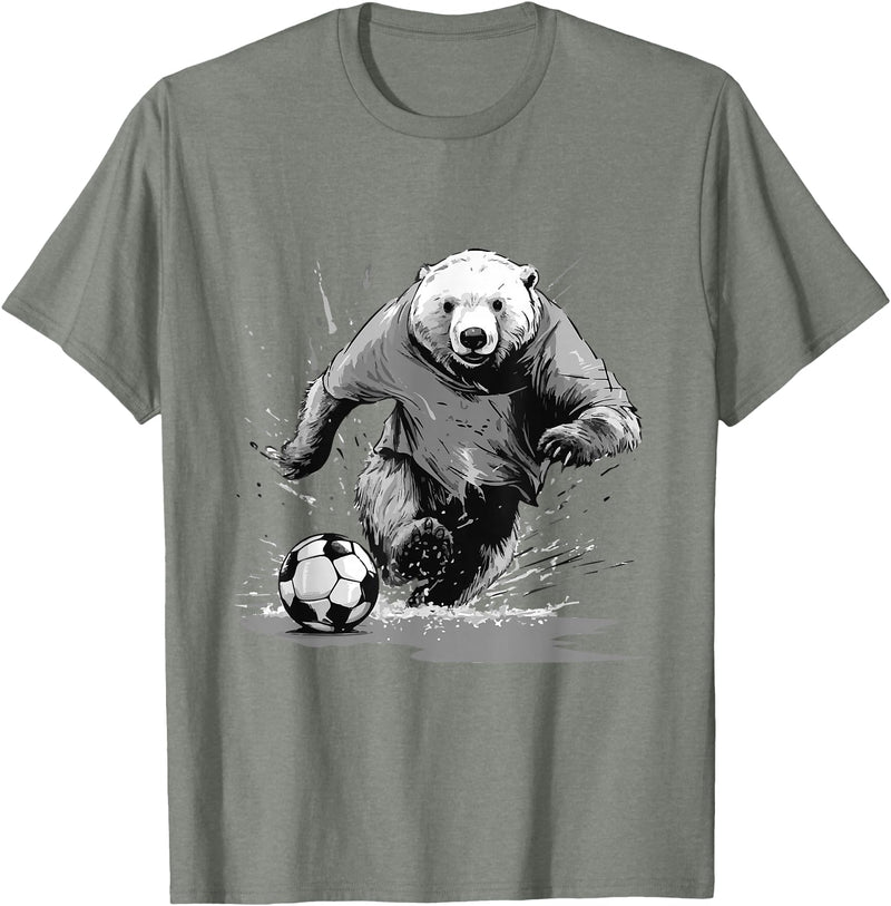 Animals In Sport Mood Polar Bear Playing Soccer Animal T-Shirt - Olive Heather