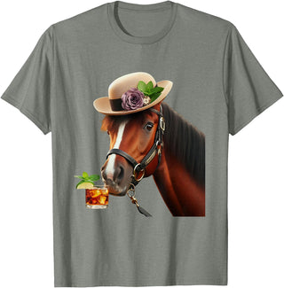 Funny Horse Derby Shirt Vintage Retro Apparel Funny Horse Derby Party T-Shirt - Olive Heather