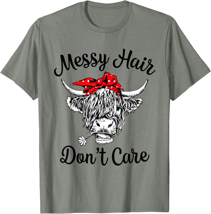 Highland Cow Cattle Bandana Messy Hair Women Girls Scottish Highland Cow Cattle Bandana Messy Hair Don't Care T-Shirt -