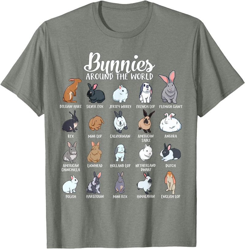 Rabbits of the World - Bunny T-Shirt in Olive Heather