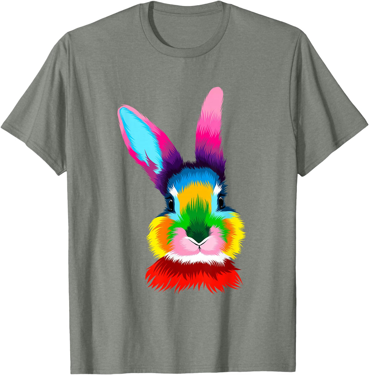 Colorful Rabbit Head Safari Animal Art Wildlife T-Shirt in Olive Heather