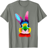 Colorful Rabbit Head Safari Animal Art Wildlife T-Shirt in Olive Heather