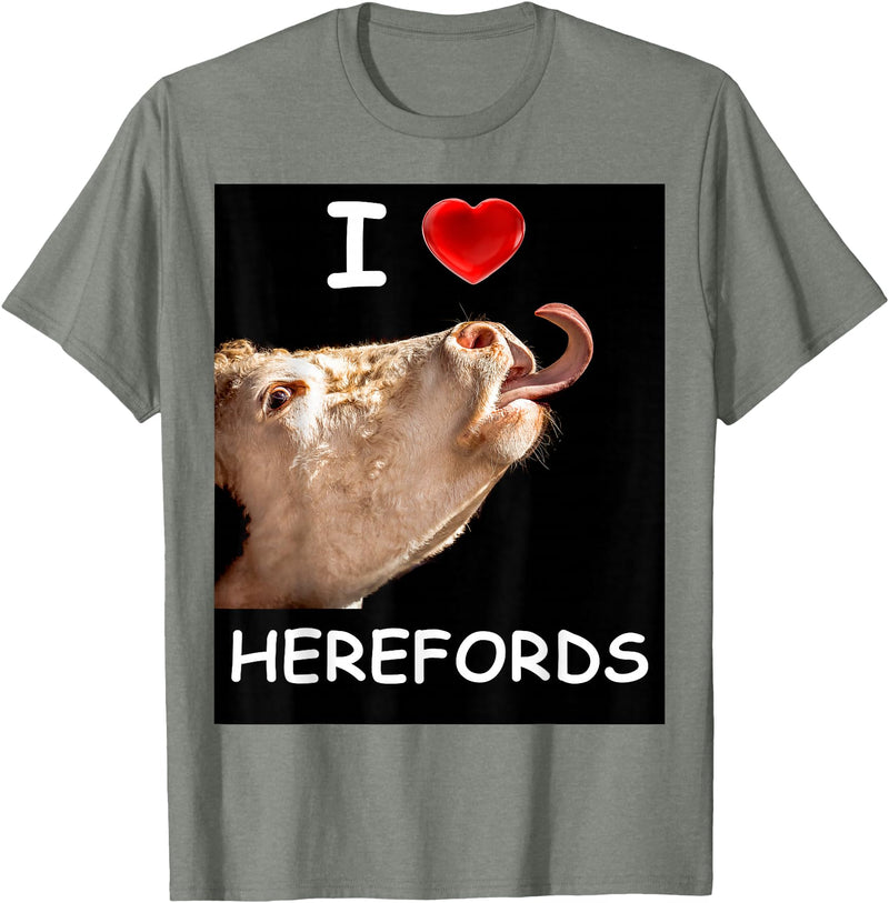 WhiteHorseDepot I Love Herefords with Cow Tongue T-Shirt - Olive Heather