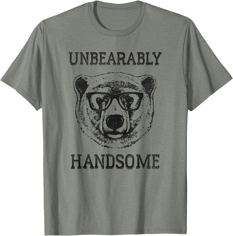 Trendy Apparel Trendy Unbearably Handsome Stunning Bear Face T-Shirt - Olive Heather