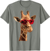 Giraffe Designs. Giraffe Wearing Sunglasses Funny Graphic T-Shirt - Olive Heather